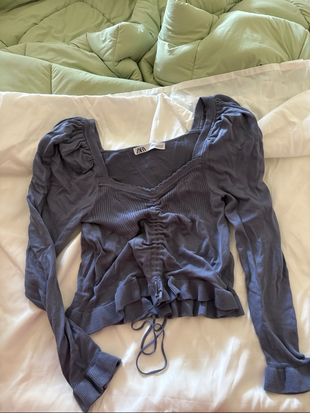 Zara Dusty Purple Ruched Long-Sleeve Crop Top